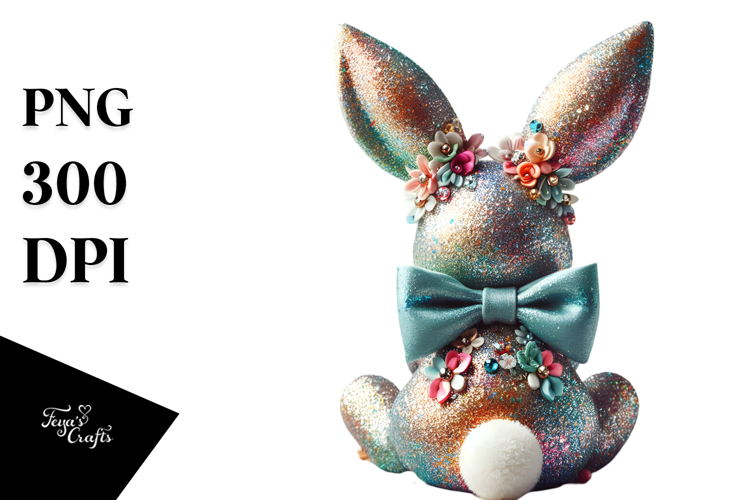 Colorful Vintage Bunny with Glittery Bow, Creative View from