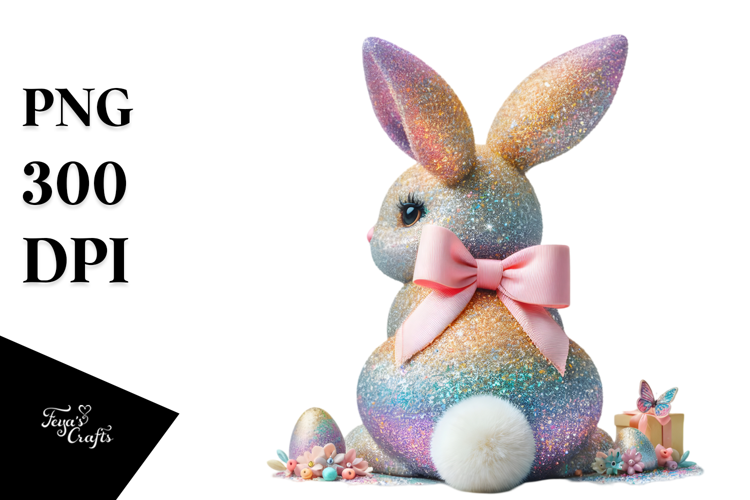 Colorful Vintage Bunny with Glittery Bow, Creative View from