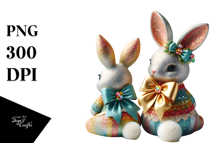 Colorful Vintage Bunny with Glittery Bow, Creative View from