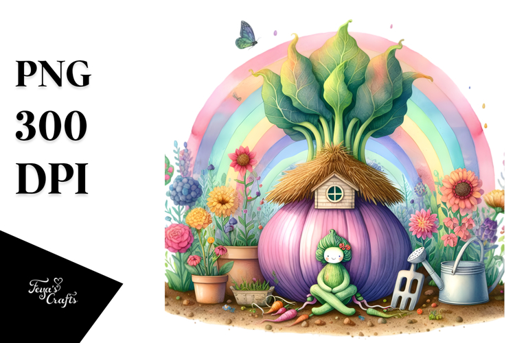 Illustration of Fairy House with Large Vegetable and