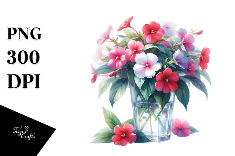 Watercolor Filled with Impatiens Flowers example image 1