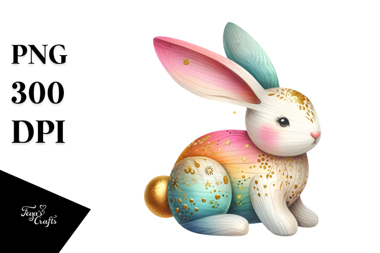 Colorful Bunny with Golden Insertions, PNG