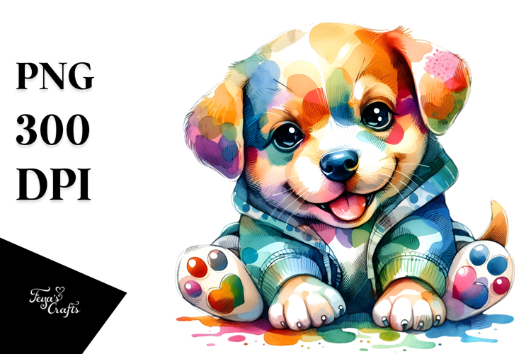 Cute Baby Dog Watercolor Drawing in Style