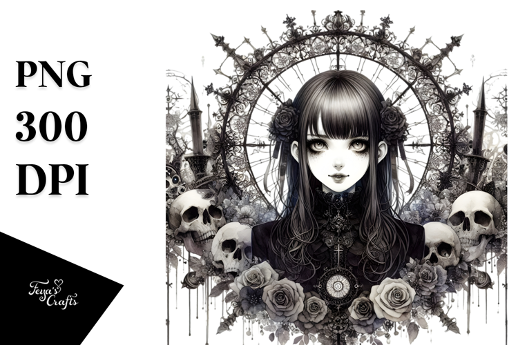 Watercolor Gothic Girl PNG