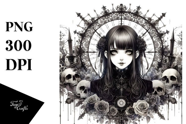 Watercolor Gothic Girl PNG example image 1