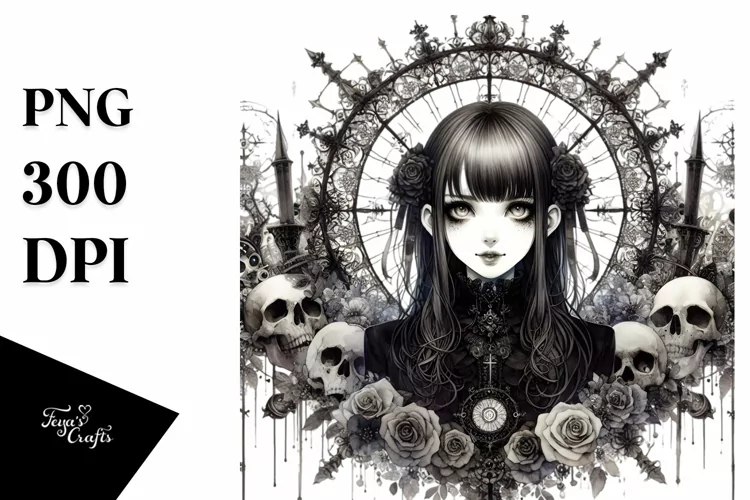 Watercolor Gothic Girl PNG