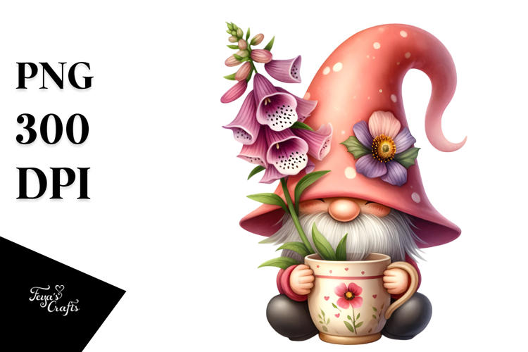 Floating Gnome with Foxglove, Transparent PNG