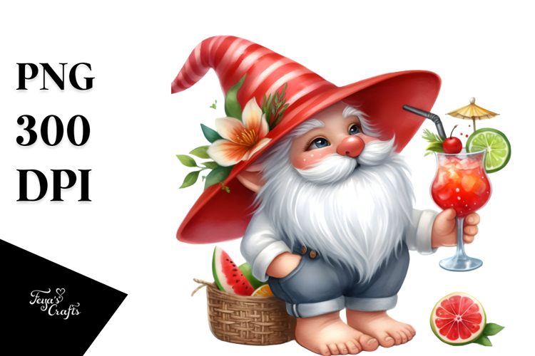 Whimsical Gnome with Cocktail PNG