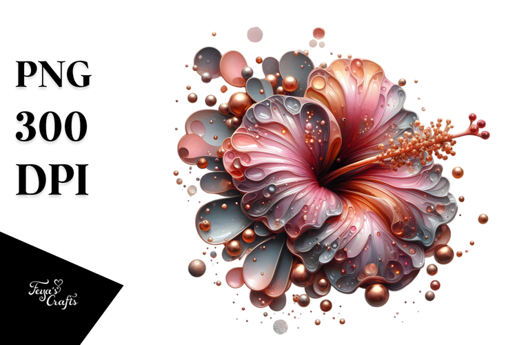 Glossy Hibiscus with Metalic Insertions PNG