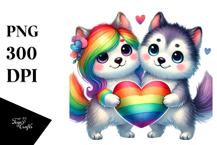 Cute Siberian Husky with Rainbow