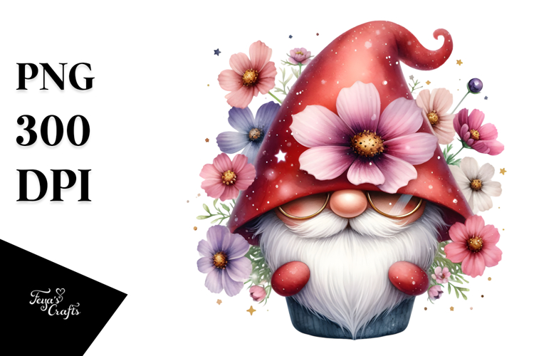 Cute Gnome with Jasmine and Cosmos PNG