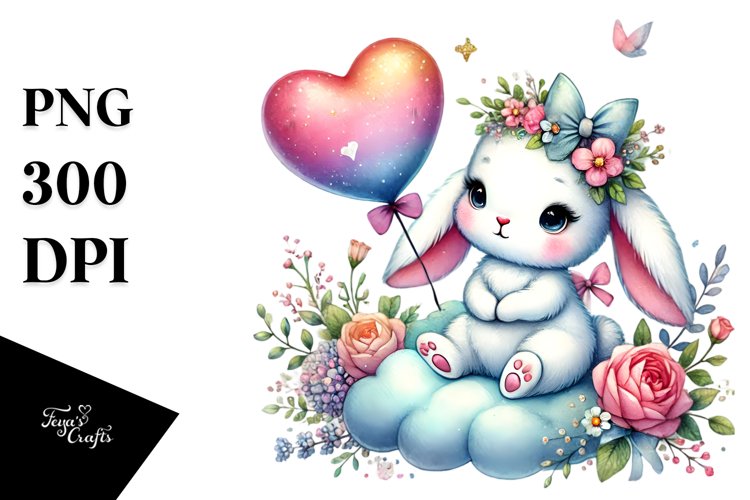 Adorned Rabbit Holding Heart PNG