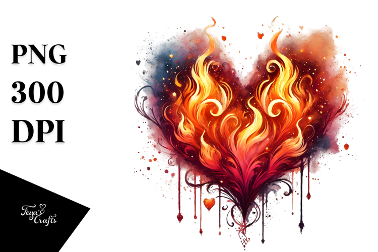 Colorful Digital Fire Heart PNG