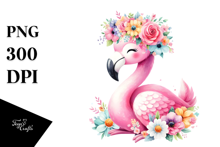 Sublimation Cartoon Flamingo Clipart example image 1