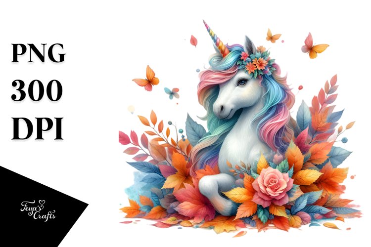 Pastel Unicorn Autumn Leaves PNG