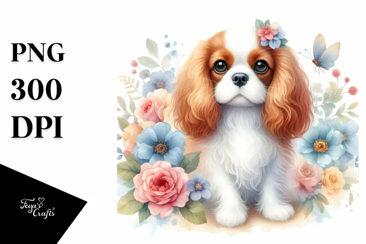 Pastel Cavalier King Charles Spaniel Watercolor |