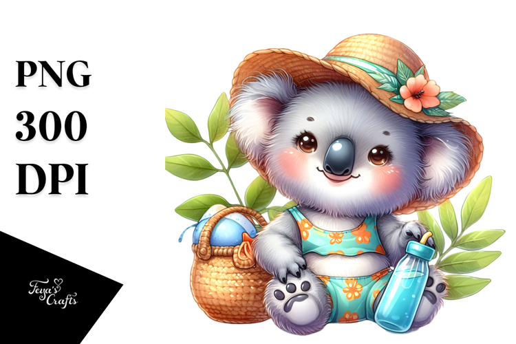 Digital Watercolor Cute Baby Koala PNG