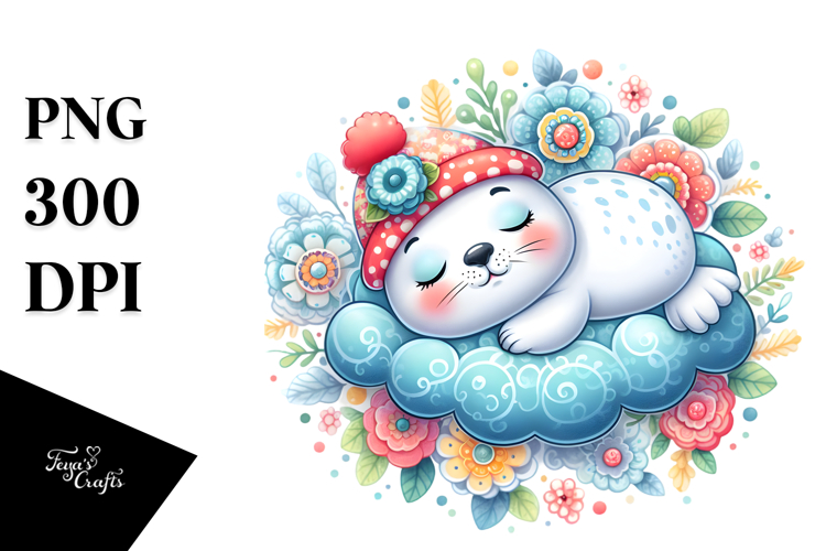 Whimsical Baby Seal Dressed and Sleeping PNG