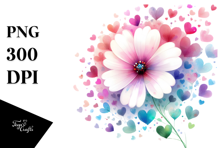 Colorful Boho Flower with Heart Petals PNG