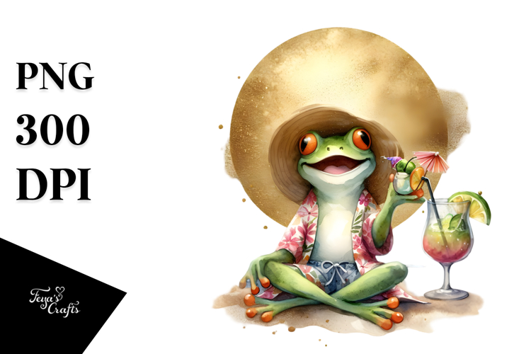 Happy Frog with Beachwear, Vibrant PNG