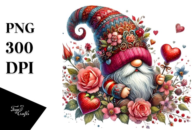 Detailed Valentines Gnome with Hat PNG