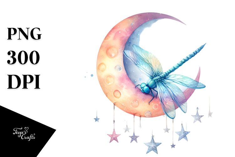 Boho Baby Dragonfly Sleeping on the Moon PNG