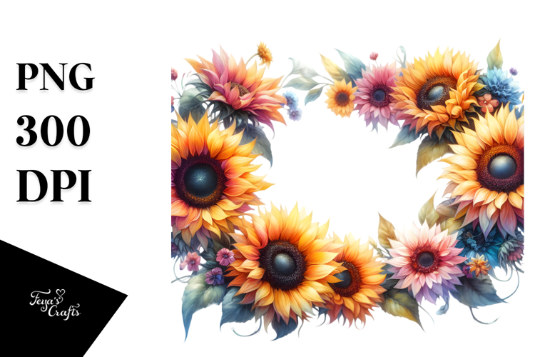 Watercolor Vibrant Horizontal Frame with Sunflower Glossy