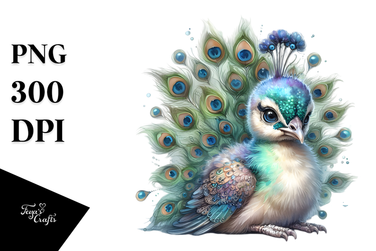 Digital Adorned Cute Baby Peacock PNG