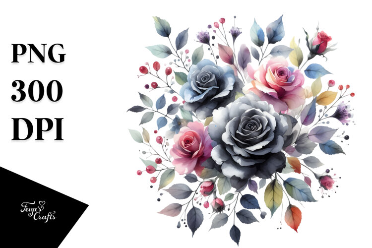 Watercolor Small Black Roses example image 1