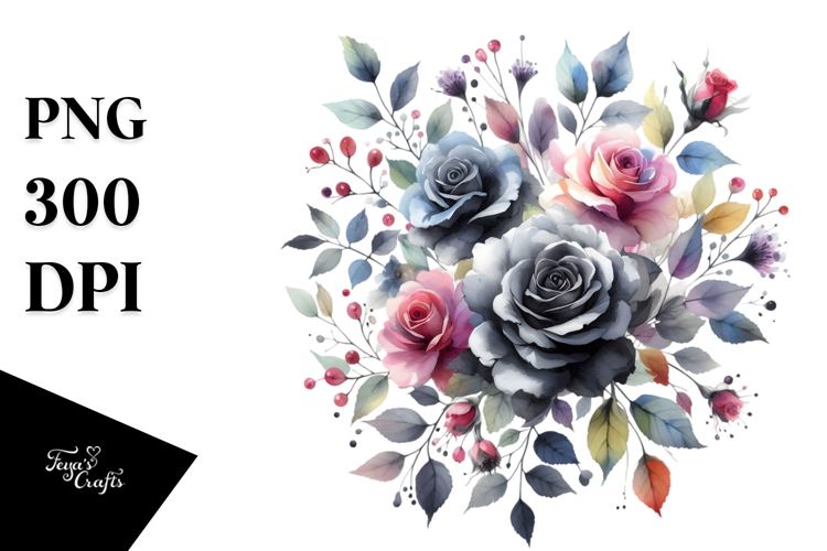 Watercolor Small Black Roses