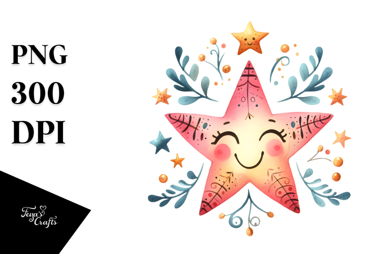 Whimsical Very Simple Smiling Star PNG