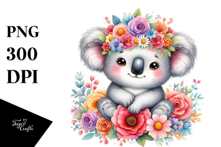 Cute Vibrant Koala with Flower Crown | Clipart
