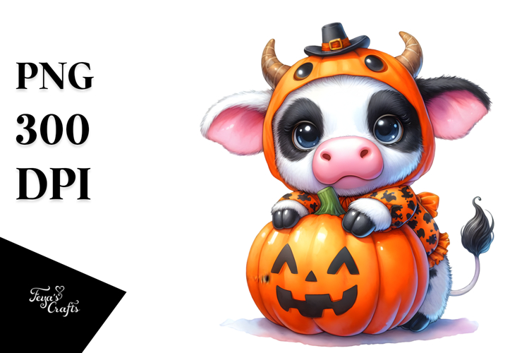 Cute Baby Cow Dressed for Halloween, Transparent PNG