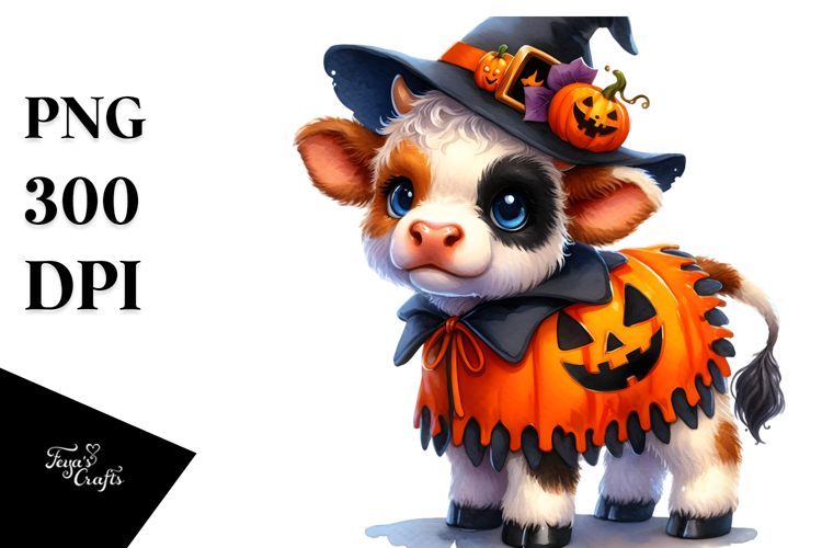 Cute Baby Cow Dressed for Halloween PNG