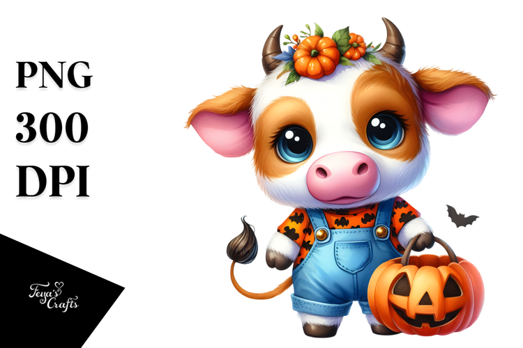 Cute Baby Cow Dressed for Halloween, Transparent PNG