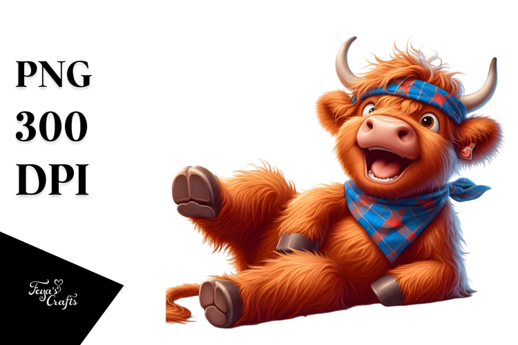 Goofy Highland Cow with Bandana PNG