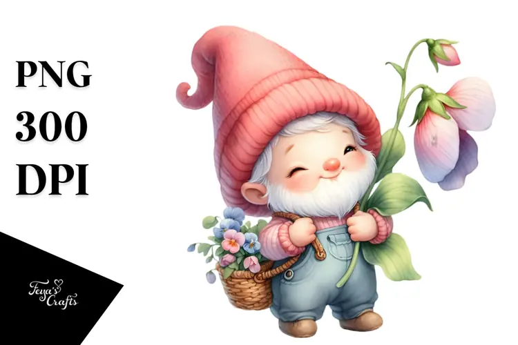 Baby Gnome with Sweet Pea PNG