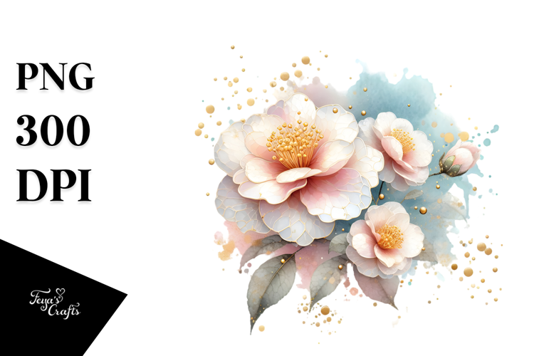 Camellia Watercolor Splash PNG