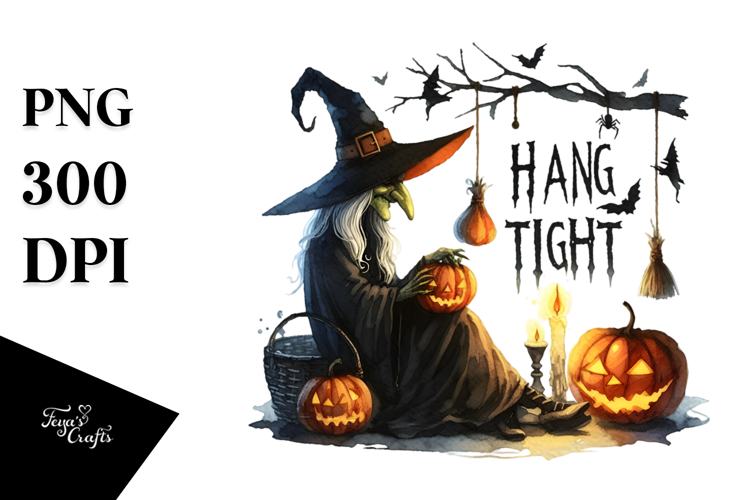 Hang Tight WITCH Retro Halloween PNG