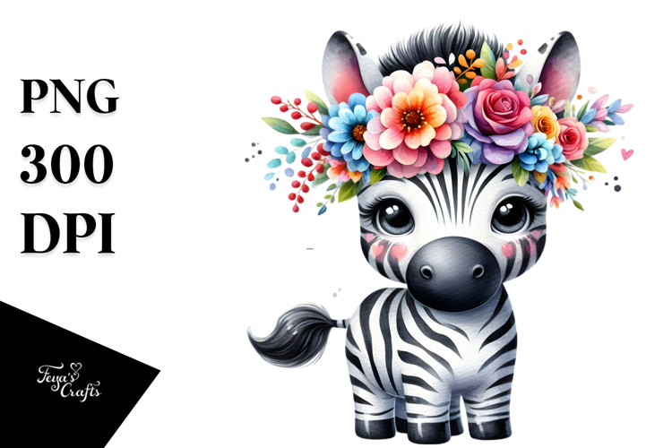 Zebra with Flower Crown | Clipart