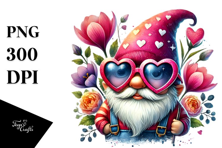 Valentines Gnome with Sunglasses, PNG