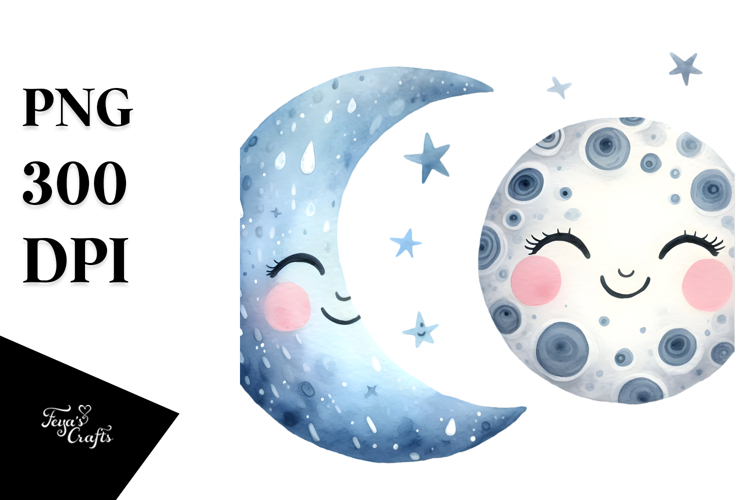 Whimsical Simple Smiling Half Moon PNG example image 1