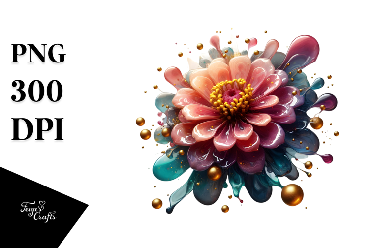 Glossy Zinnia with Golden Insertions, PNG