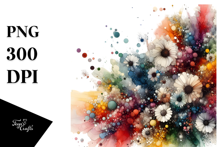 Watercolor Abstract Colorful with Small Daisy