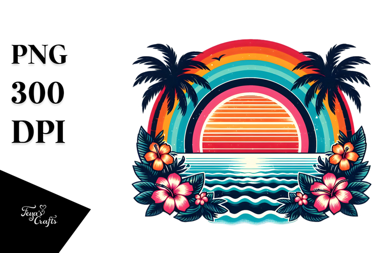 Retro Tropical Rainbow Sunset, 20 oz Tumbler