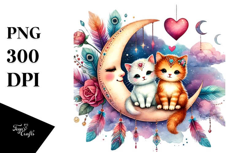 Boho Baby Cat on Moon, Transparent PNG