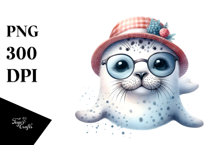 a Cute Baby Seal in a Hat and Sunglasses, PNG