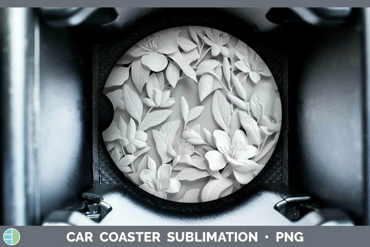 White 3D Sculpture Azalea Car Coaster Sublimation Coaster De