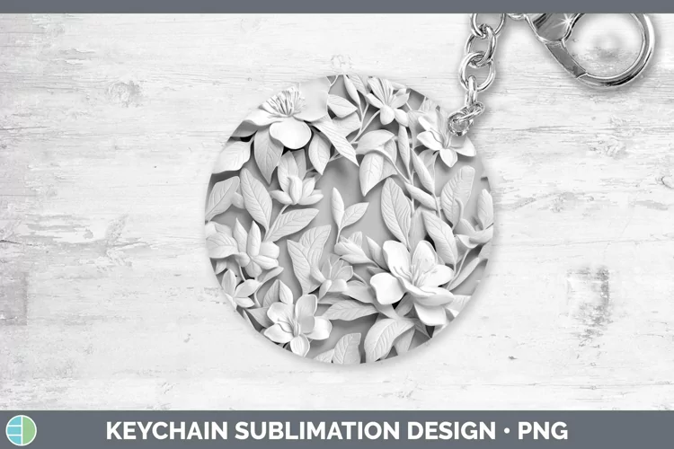 White 3D Sculpture Azalea Keychain Sublimation Keyring Desig