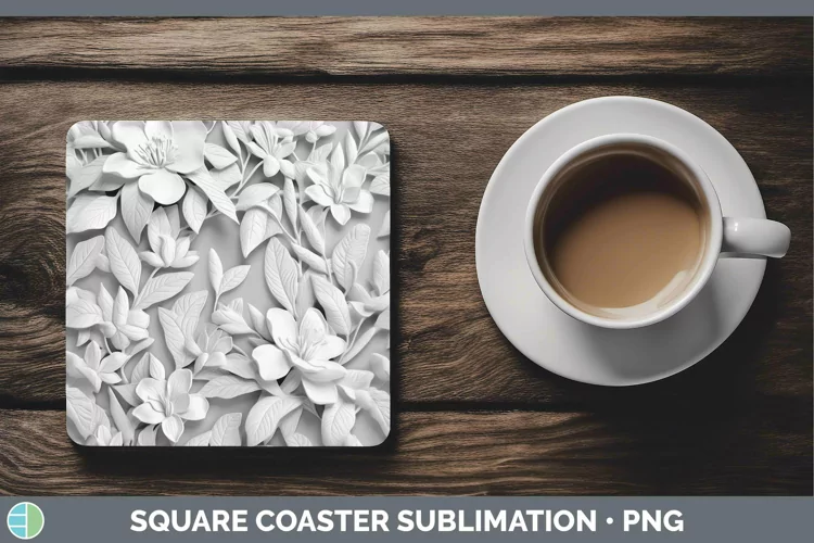 White 3D Sculpture Azalea Square Coaster Sublimation Coaster